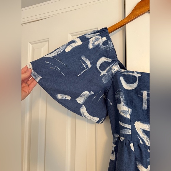 A New Day Blue and White Flutter Sleeve Sundress Size Small - Picture 3 of 12